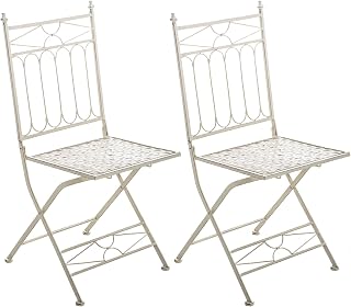 CLP Set De 2 Sillas De Balcón Asina con Función Plegable I Sillas De Jardín En Hierro Forjado Impermeables Rústicas, Color:Crema Envejecido