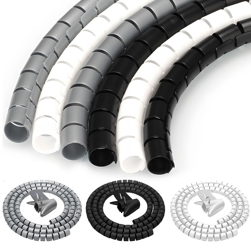 Gaine de câblage, gaine de câble, gaine de protection de câble noire, gaine de gestion de câble, gaine flexible, gaine spiralée, gaine de cordon de bureau, 5 m(White,32mm)
