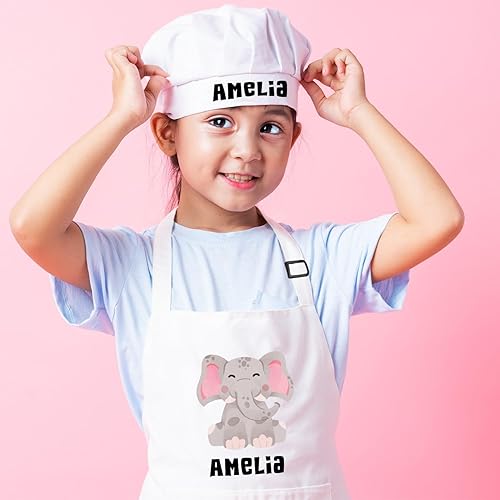 Miniatura 3 de Delantal con nombre personalizado para niños con sombrero de chef, delantal impermeable para cocinar, hornear, arte, pintura, regalo de cumpleaños