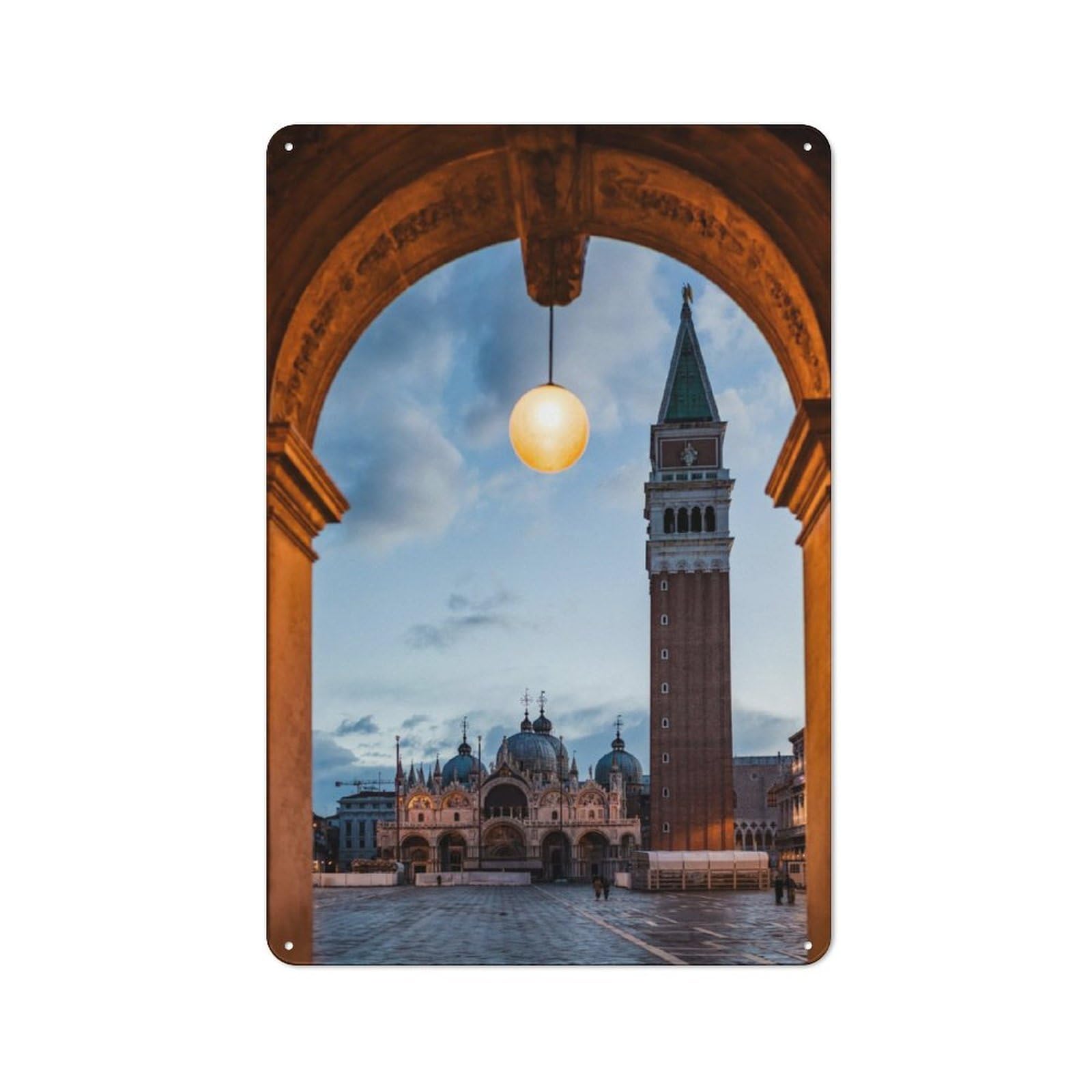 Junmoney Dawn At Piazza San Marco For Studio Or Craft Room, Rustic Metal Wall Sign 30X20cm, For Vintage Wall Decor Fans, For Metal Sign Collectors
