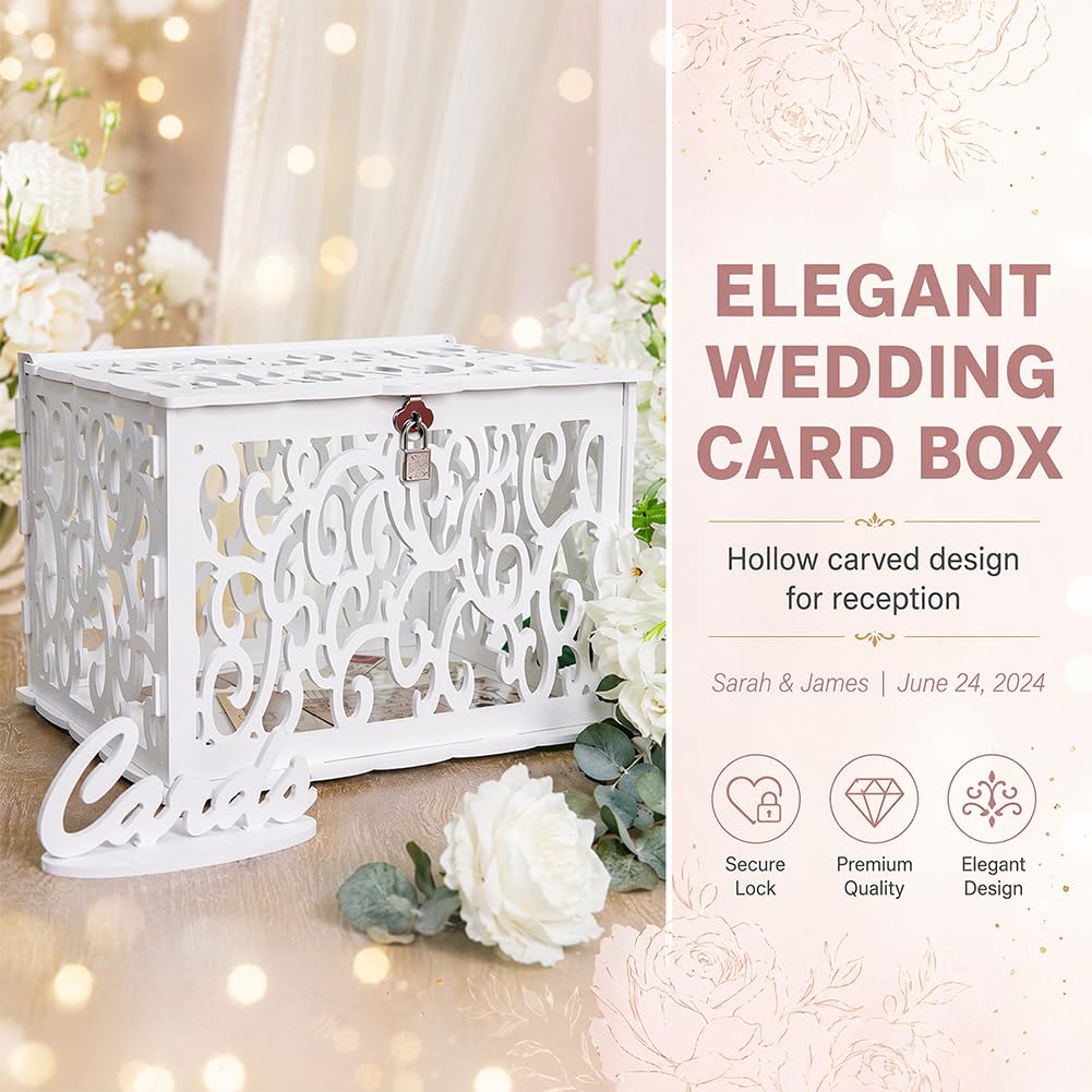 Kartenbox Hochzeit mit Schlitz aus PVC, Große Hochzeitsbox mit Schloss, Elegante Geldbox Geldgeschenke & Karten, Briefbox Hochzeit für Party, Abschlussfeier, Geburtstag & Baby Shower Dekoration