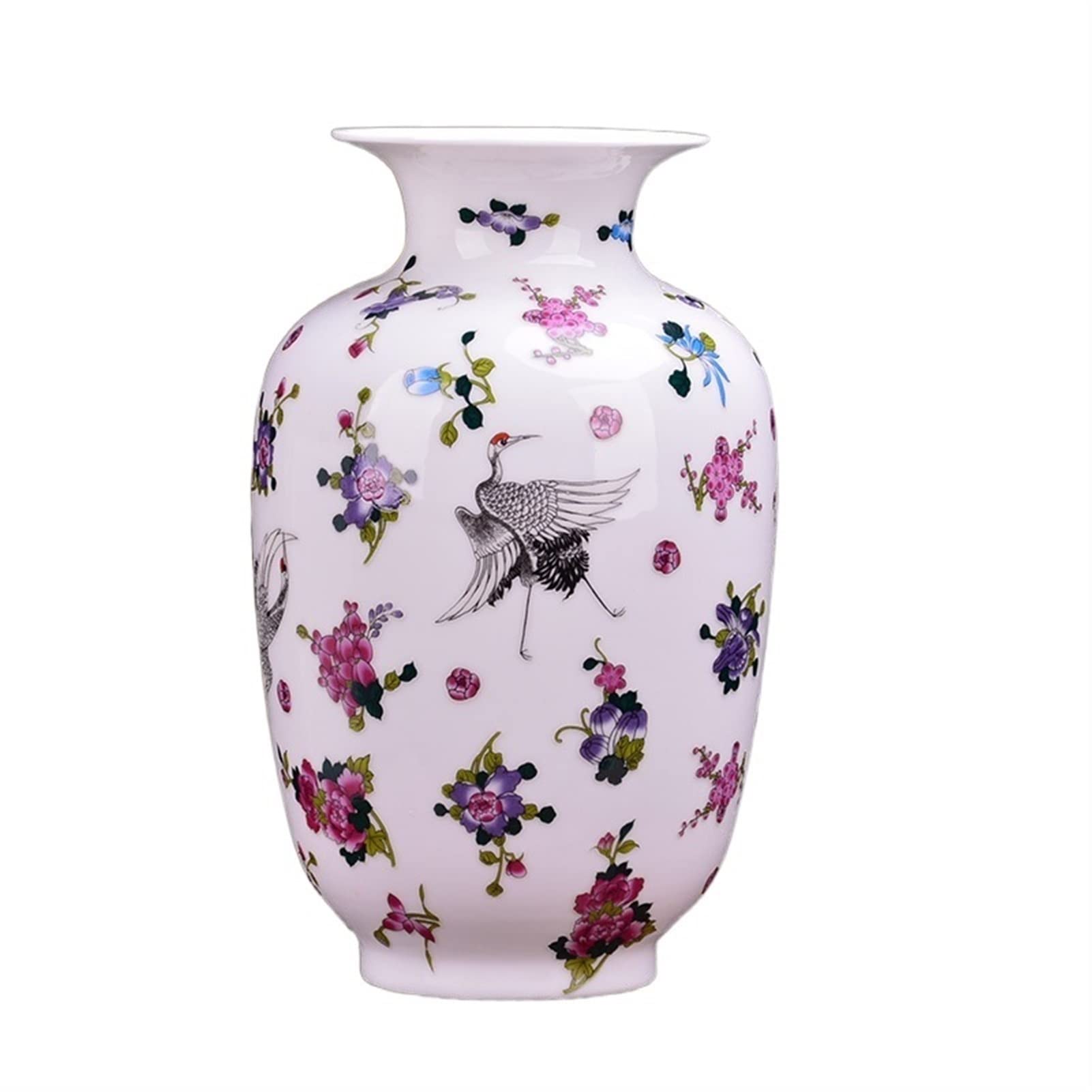 Vase en céramique lumineux avec motifs de fleurs et grue blanche pour salon TUSUOD