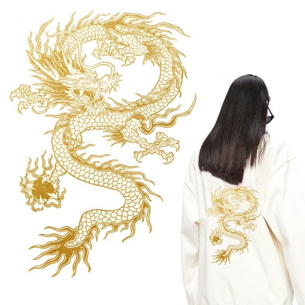 Gold Dragon Patch Patch ricamata per applique Drago cinese