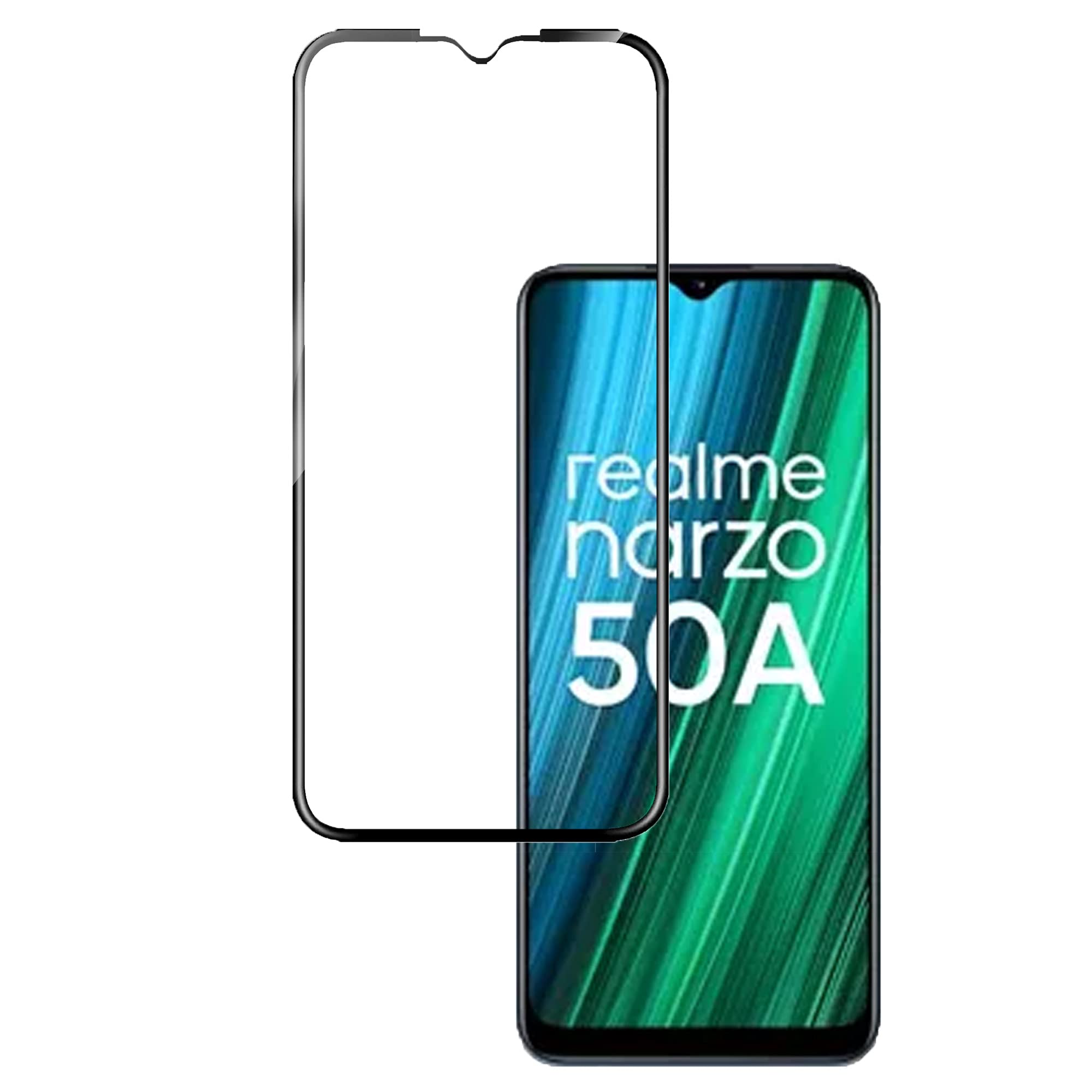 Knotyy Tempered Glass Screen Protector Compatible for Realme Narzo 50A with Edge to Edge Coverage for Realme Narzo 50A - (Black, pack of 1)