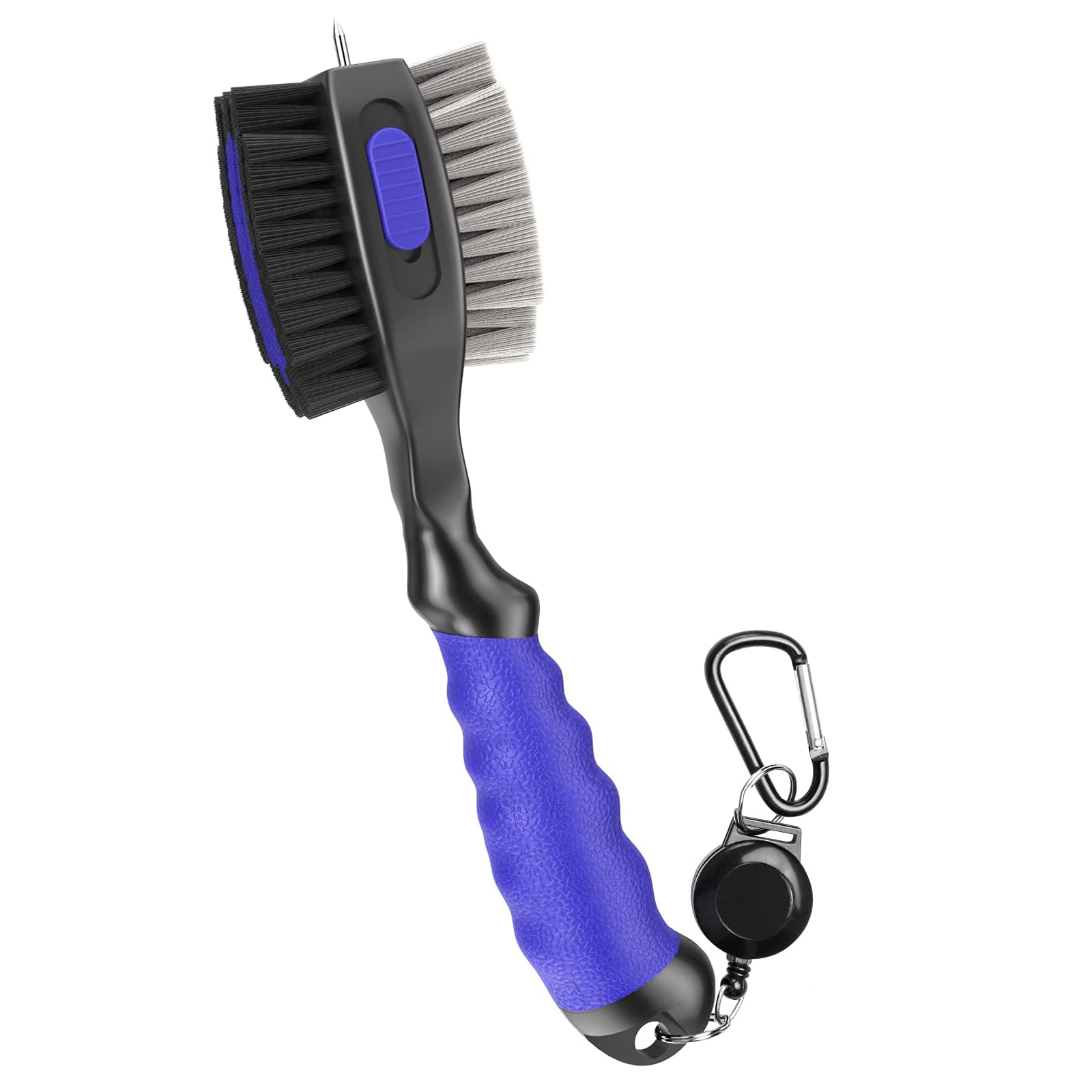 ZYWQ Golf Club Cleaning Brush, Golf Club Brushes and Groove Cleaner 2 ft Retractable Zipline Carabiner Golf Brush Head with Retractable Spike Comfortable Grip Golf Club Cleaner