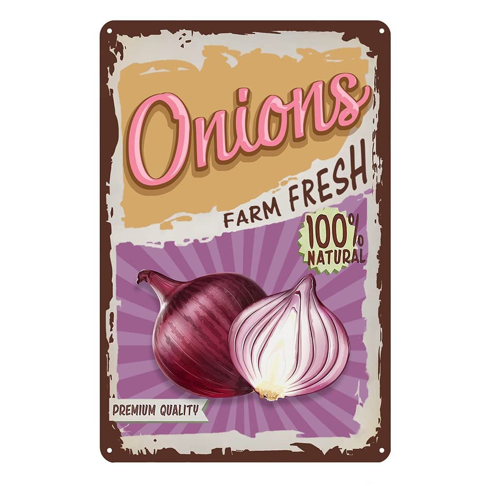 SMAZDFXX Vintage Vegetable Onion Tin Signs Kitchen Metal Signs Garden Wall Decor Farm Fresh Wall Signs 5.5"x8"