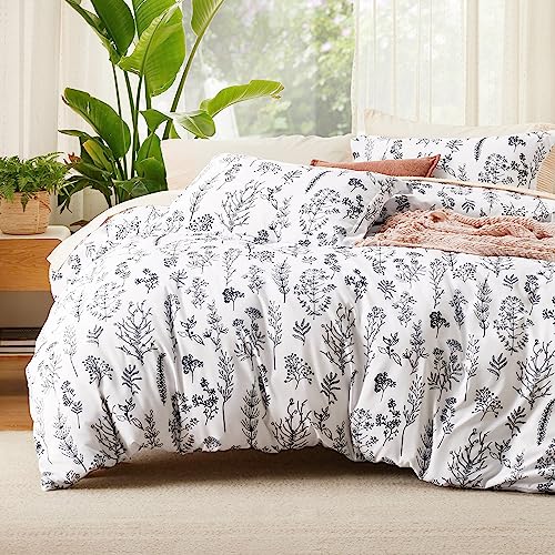 Image of Bedsure Full Comforter Set - Bright White Bed Set, 3 Pieces Cute Floral Bedding, 1 Soft Reversible Botanical Flowers Comforter and 2 Pillow Shams