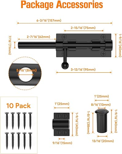 Miniatura 6 de Cerradura de seguridad para puerta de 6 pulgadas, acero inoxidable 304 resistente, cerradura de puerta corrediza de acero inoxidable 304 para cercas
