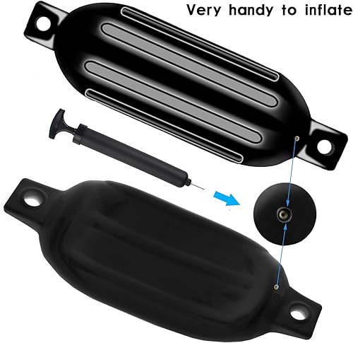 Vista 99 de Paquete de 4 defensas de barco de 4.5/5.5/6.5/8.5/8.5/10/16 pulgadas, parachoques de vinilo acanalado de doble ojo, parachoques de barco para Negro