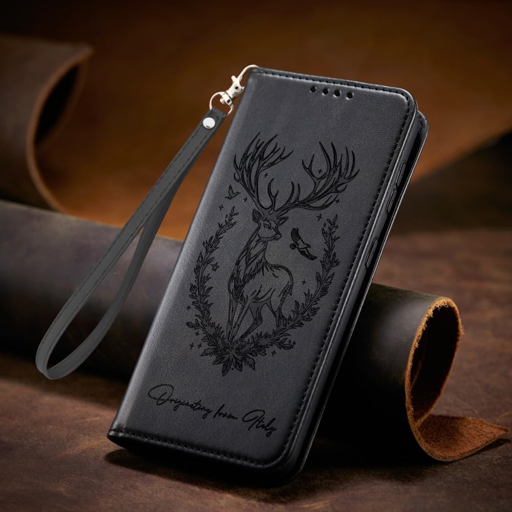 Compatible avec OPPO A92S 5G (Couleur : Noir) Étui portefeuille en cuir à rabat magnétique avec sangle