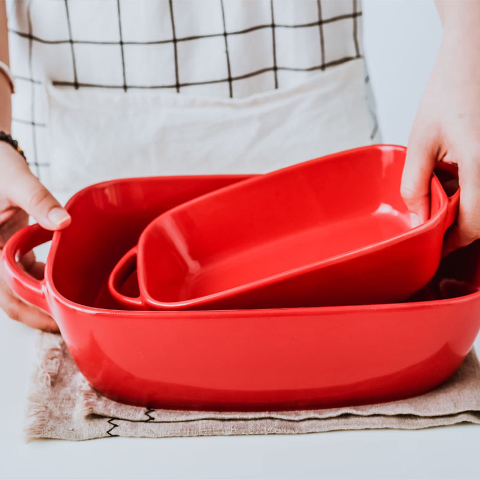 Lot de 2 moules à tarte rectangulaires en porcelaine, joli gâteau, assiette à tarte en porcelaine pour la cuisson, plat de cuisson à tarte en porcelaine pour Thanksgiving et le dîner de Noël, rouge