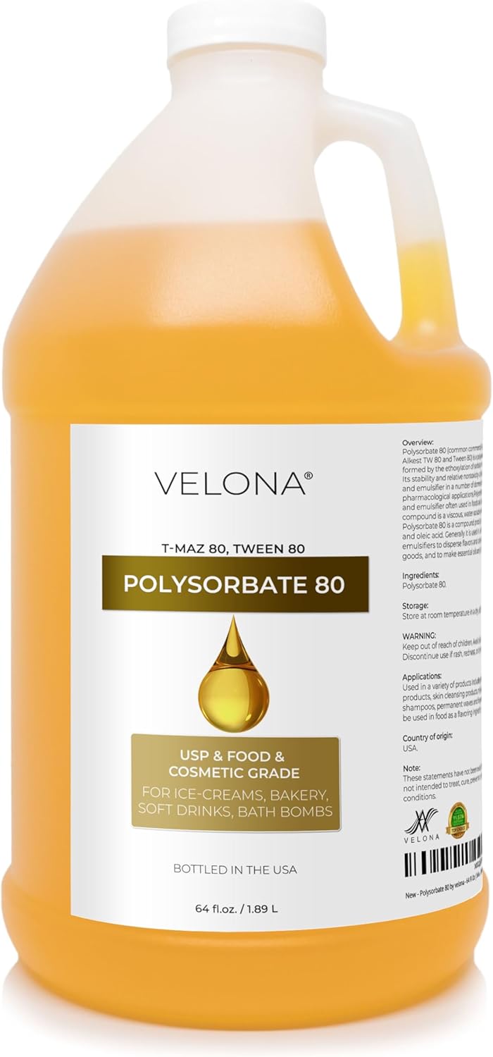 Polysorbate 80 by Velona - 64 Fl Oz | Solubilizer, Food & Cosmetic Grade | All Natural for Cooking, Skin Care and Bath Bombs, Sprays, Foam Maker | Use Today - Enjoy Results