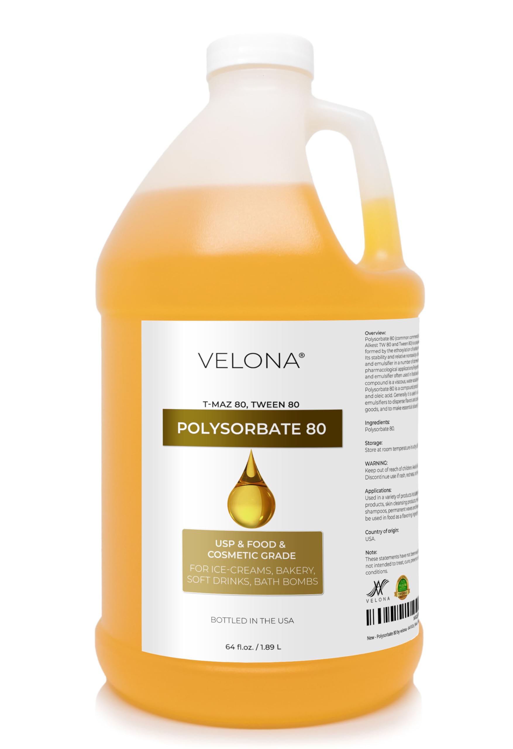 Polysorbate 80-64 oz | Solubilizer, Food & Cosmetic Grade | All Natural for Cooking, Skin Care and Bath Bombs, Sprays, Foam Maker | Use Today - Enjoy Results