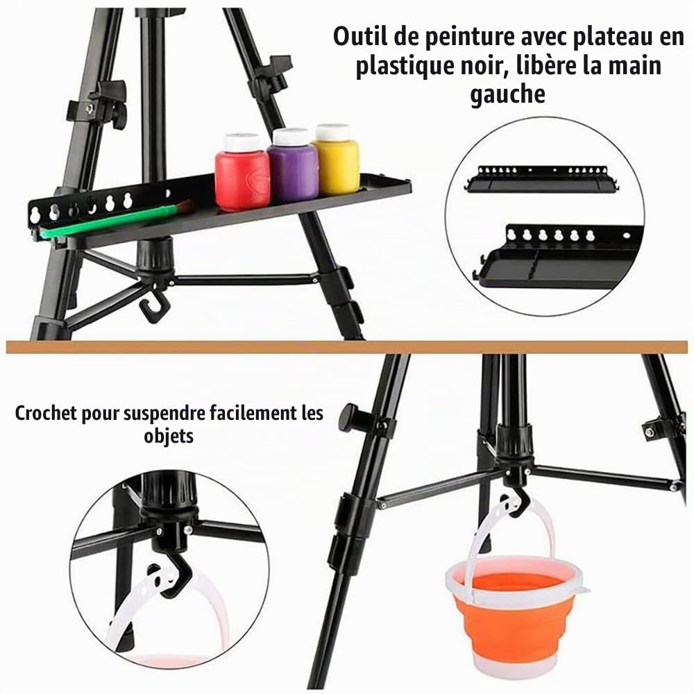 Chevalet Peinture,Long De 50 à 155 Cm, Chevalet d'Artiste, Hauteur Réglable, Avec Niveau, Support Pliable Livré Avec Sac De Transport, Convient Pour Exposer Des Affiches, Toiles Ou Expositions