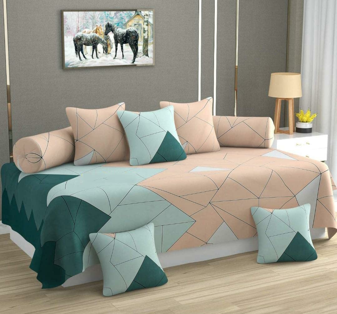 220 TC Premium Soft Cotton 8 Pieces Diwan Cover Set with Diwan Bedsheet, 2 Bolster Covers and 5 Cushions Cover, Color Multi-image-10
