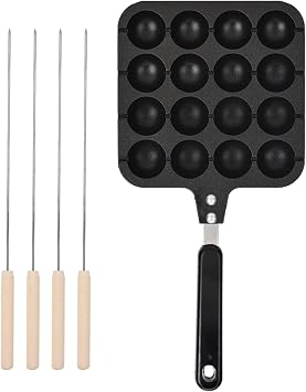 Cyrank Takoyaki Pan Cast Aluminum, Round Pancake Maker Cooking Plate Octopus Ball Maker Aebleskiver Pan Commercial Nonstick Pancake Pan for Pancake Puffs Makes 20 Pancake Balls with 4 Tabs