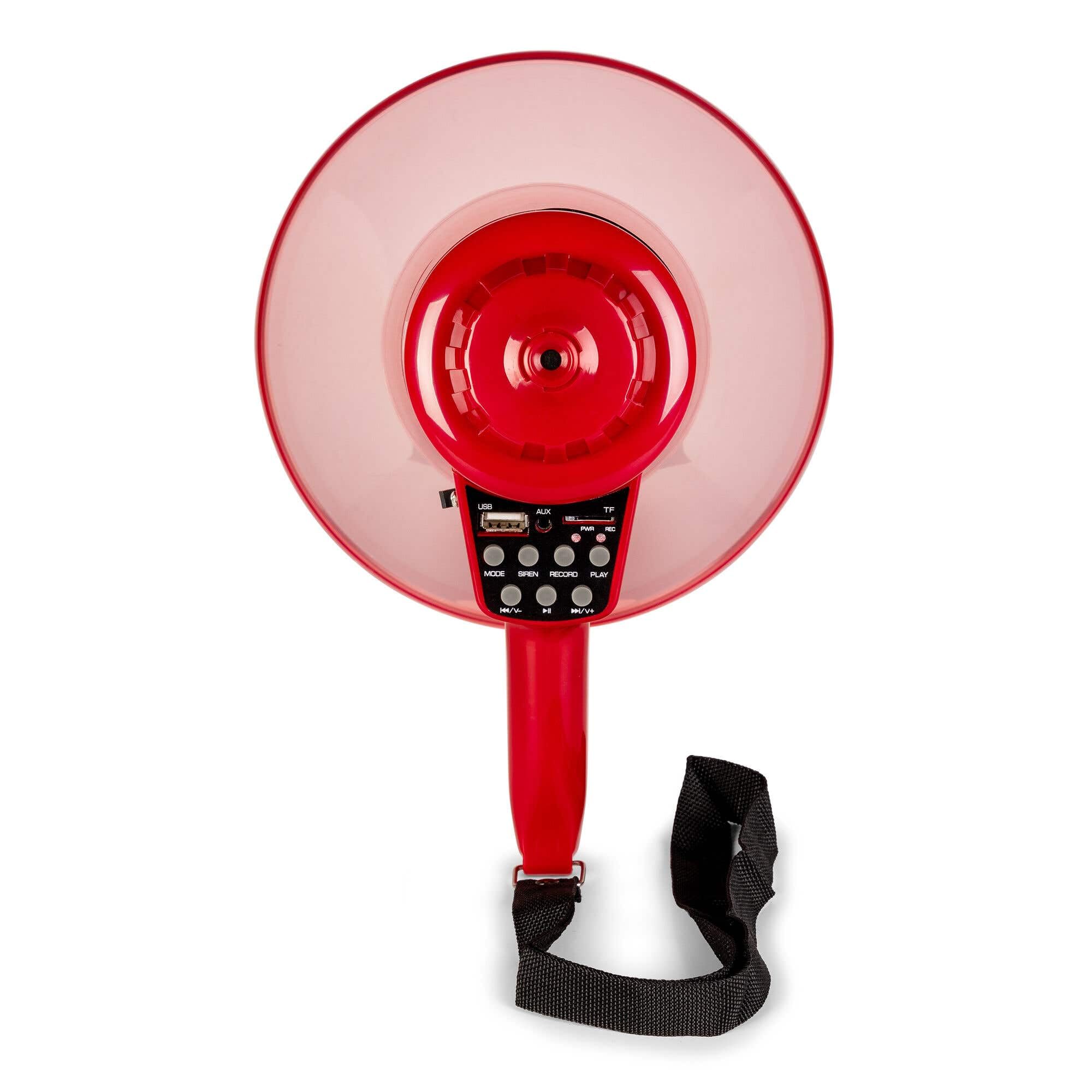 VONYX MEG050L - Megafono con torcia da 50 W, ideale per eventi e partite sportive fino a 1 km, Bluetooth e lettore MP3, maniglia con cinghia da polso, impermeabile