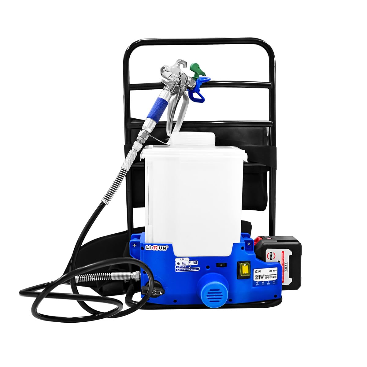 Cordless Airless Paint Sprayer, Backpack Design, 21V Battery Powered, 1.6 Gallon Tank, 2.5 L/Min High Pressure, 6 Speeds, 5 ft Hose, Includes 2×6.0Ah Batteries, for Wall Painting & DIY