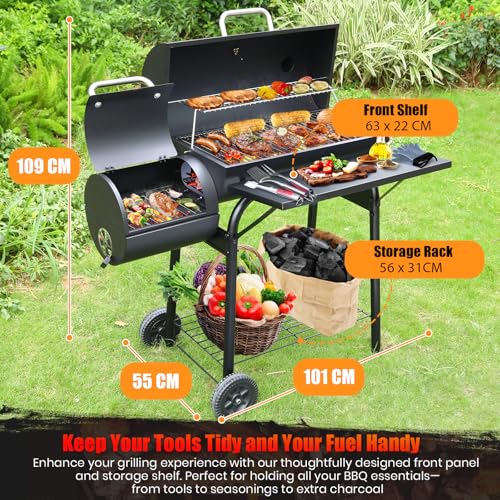 Charcoal BBQ Grill With Offset Smoker: Large Oil Drum Barbecue Barrel Grill For Outdoor Garden 6 Charcoal BBQ Grill With Offset Smoker: Large Oil Drum Barbecue Barrel Grill For Outdoor Garden - Image 6