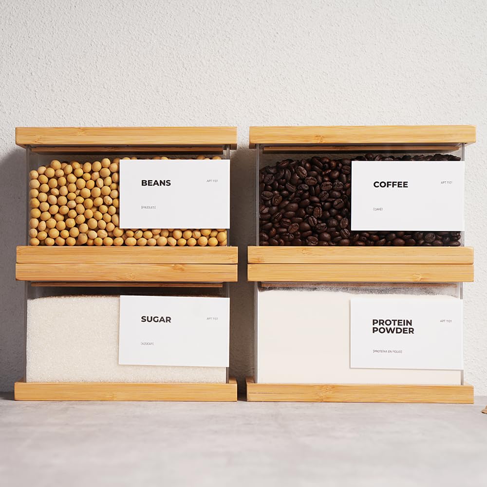 APT 1101 Dispensador de alimentos de bambú | Organizadores y almacenamiento de cocina | Organizadores herméticos de despensa y contenedor de almacenamiento | Cereales, arroz, harina, almacenamiento de