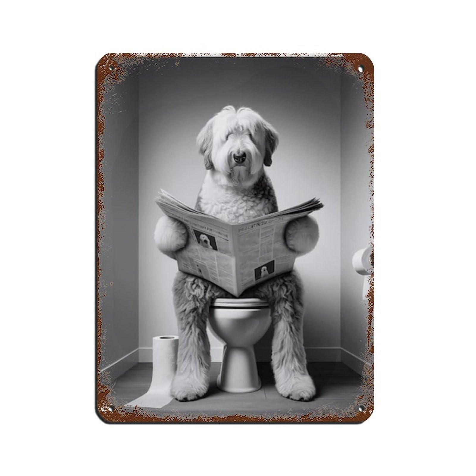 Lxwnze 30L X 40W Cm Old English Sheepdog,Bathroom Art Poster Retro Poster Metal Tin Sign Chic Art Retro Iron Painting Bar People Cave Cafe Family Garage Poster Wall Decoration 12X16inch(30X40cm)