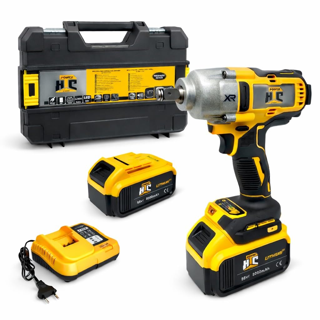 Avvitatore ad impulsi con Doppia Batteria 88VF 8Ah Attacco Quadro 1/2" 800-1500Nm con Motore Brushless XR Chiave a Massa Battente 3 Modalità, con Luce LED 2400RPM 3000BPM per Auto Cantieri e Fai da Te