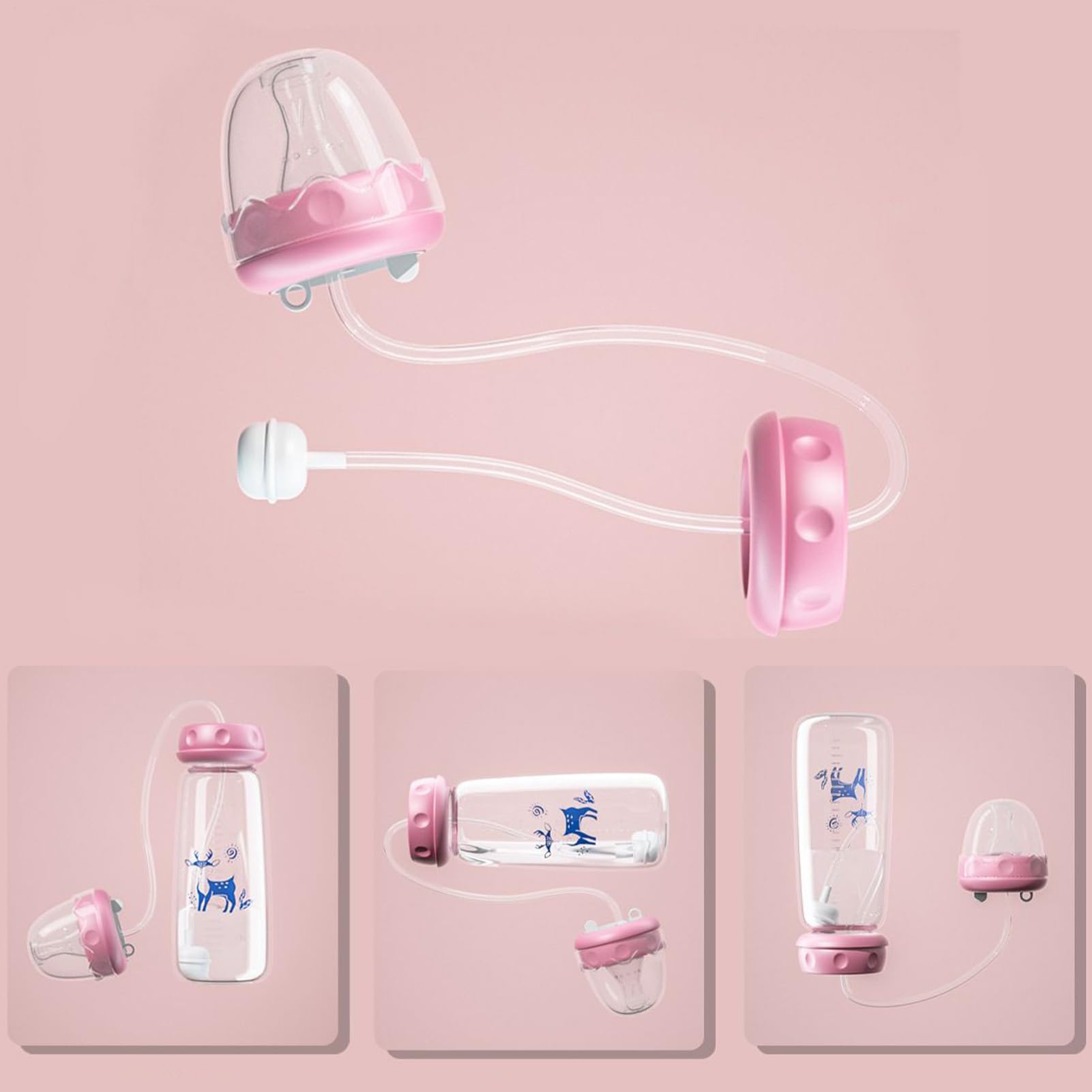 Alimentador De Silicona 240ml Con Tetina Y Pajita, Cuello Ancho Portátil Antideslizante, Silicona Manos Libres Biberón, Para Padres Interior Exterior Hogar Dormitorio Cocina Guardería Hotel - 5