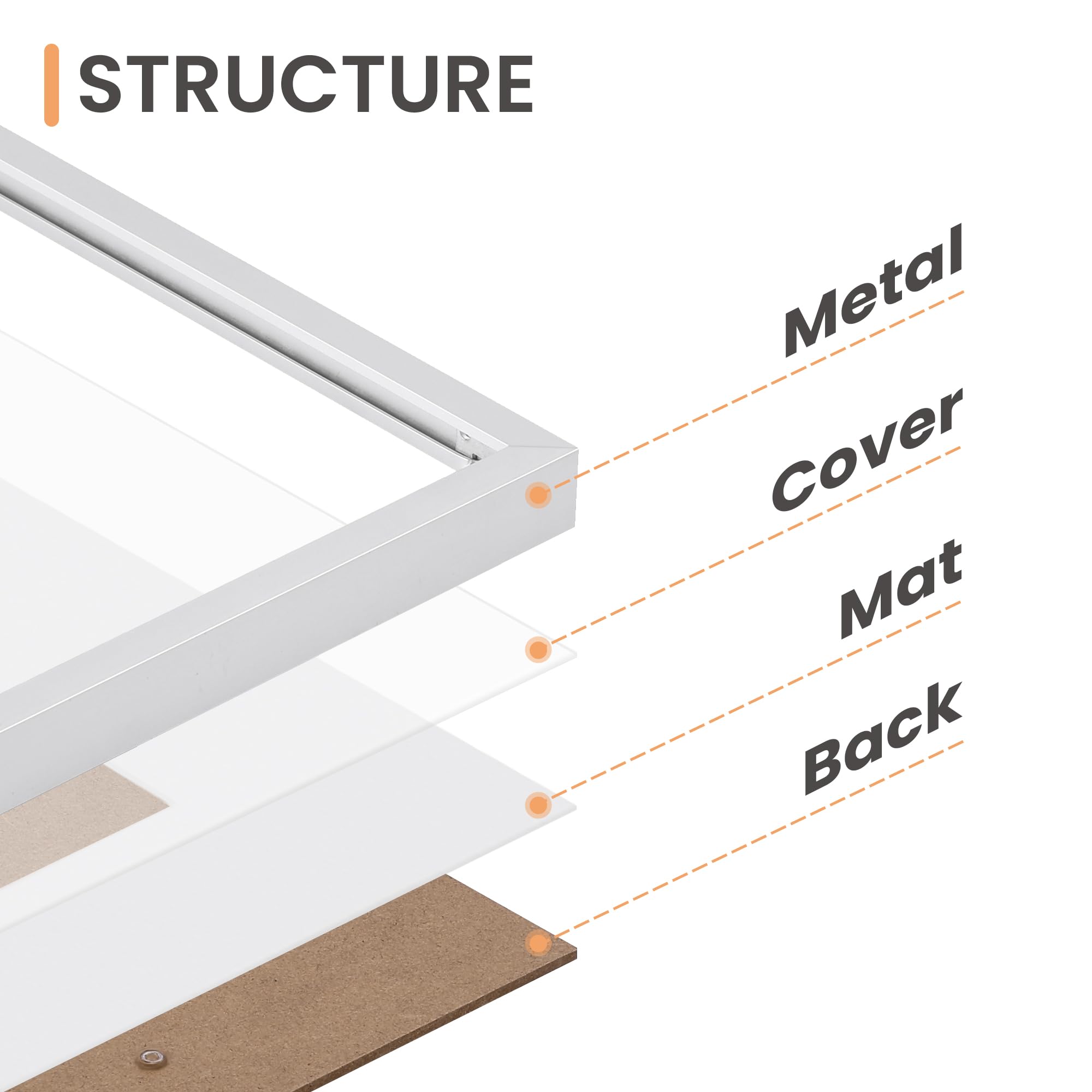 upsimples 12x16 Aluminum Picture Frame with mat for 8.5x11, Gallery Wall Decor Metal Photo Frames Set of 2, Silver