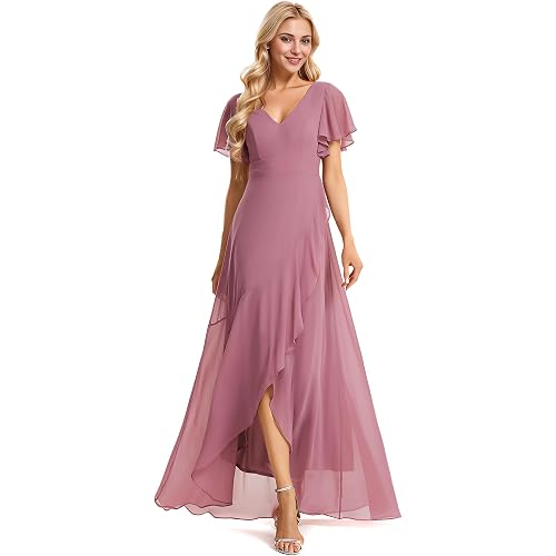 Ever-Pretty Women's Double V Neck A Line Ruffle Hem Backless High Low Chiffon Bridesmaid Dresses Vestidos Elegante 01749