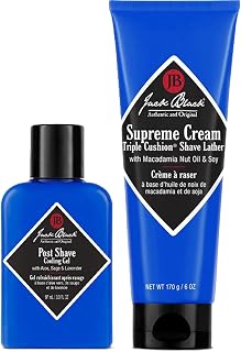 Jack Black Supreme Cream Triple Cushion Shave Cream, 6 Fl Oz + Jack Black Post Shave Cooling Gel, 3.3 Fl Oz – Triple Cushion Shave Cream and Clear After Shave Gel for Men