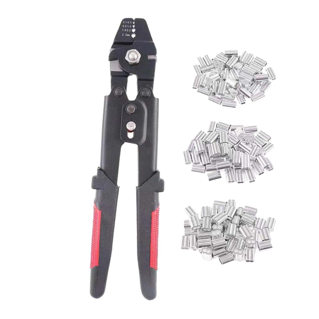 VILLCASE Pinza Crimpatrice per Funi Metalliche con Manicotti a Doppia in Alluminio, 180 Pezzi, 4 Posizioni di Crimpatura
