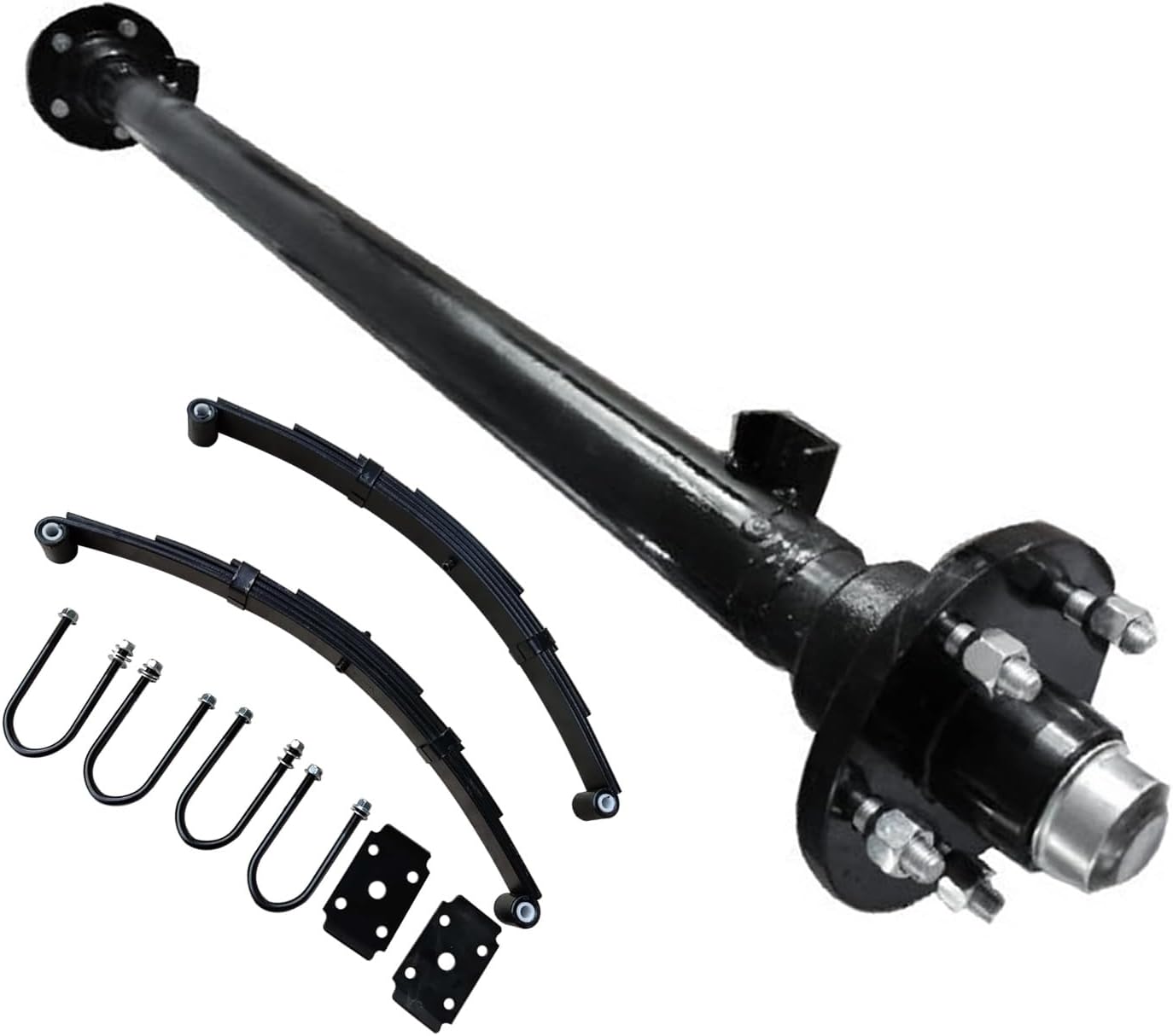 Straight Idler Trailer Axle, 3500 lbs, 62" Hub Face, 5 Lug 4.5” Bolt Pattern, 48" Spring Center, 5 Leaf Springs, Fits Boat Trailer RV Utility Axle