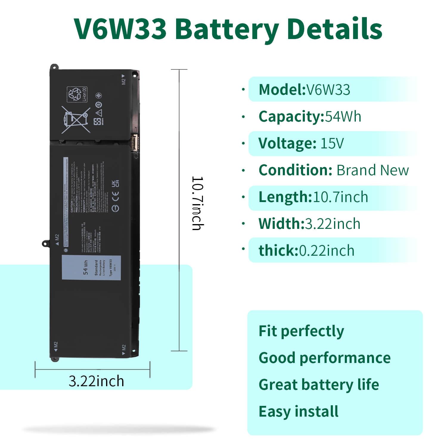 DMKAOLLK V6W33 Battery Replacement for Dell Inspiron 15 3511 3520 3515 3510 5510 5515 5518 5310 5635 5625 5630 Latitude 3320 3330 3420 3520 Vostro 3515 3525 Series 15V 54Wh