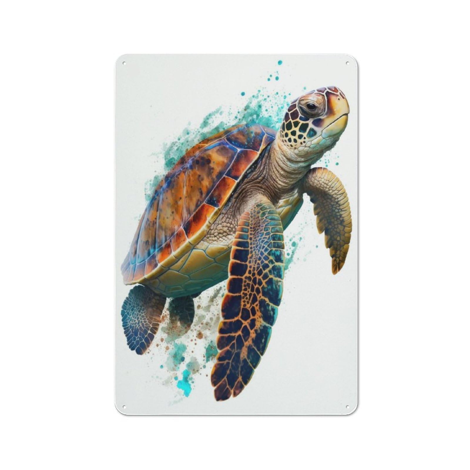 Turtle in Watercolor Rustic Tin Sign 30x20cm for Café Or Home Bar, Suited to Hospitality Decor Collectors
