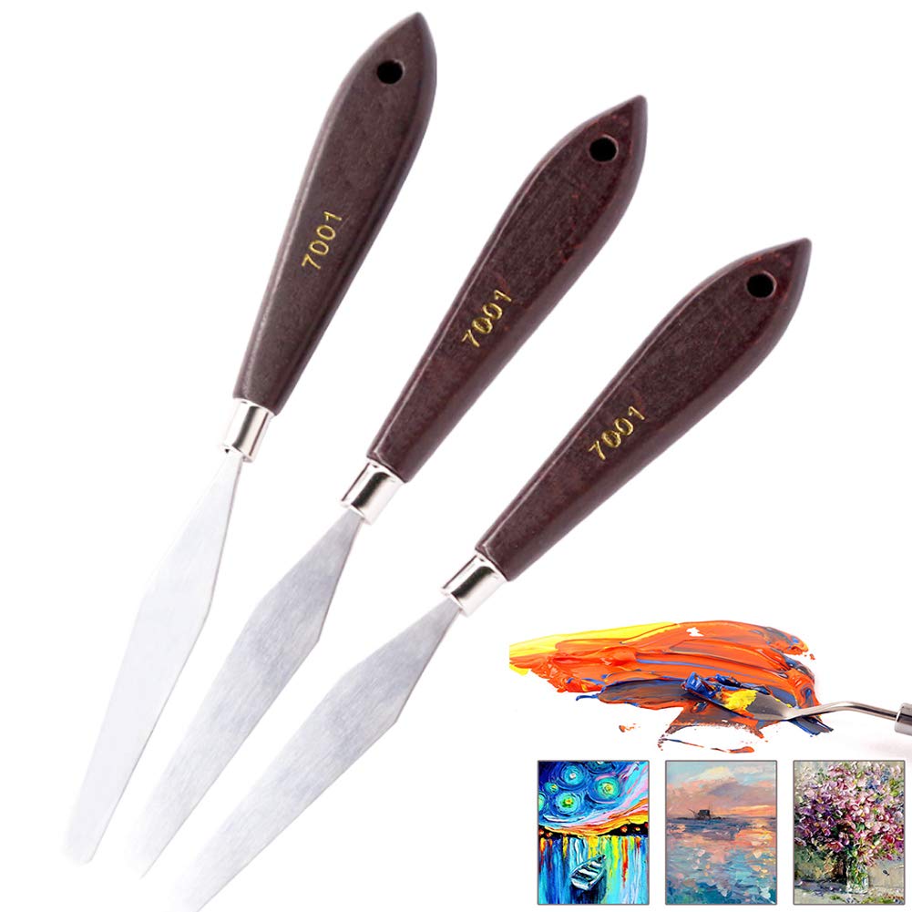 Scalpelli, Set di coltelli da Pittura in 3 Pezzi – Set di coltelli da Pittura for tavolozza in Acciaio Inossidabile Elasticizzato e Legno for mescolare Vernici Pittura a Olio acrilica