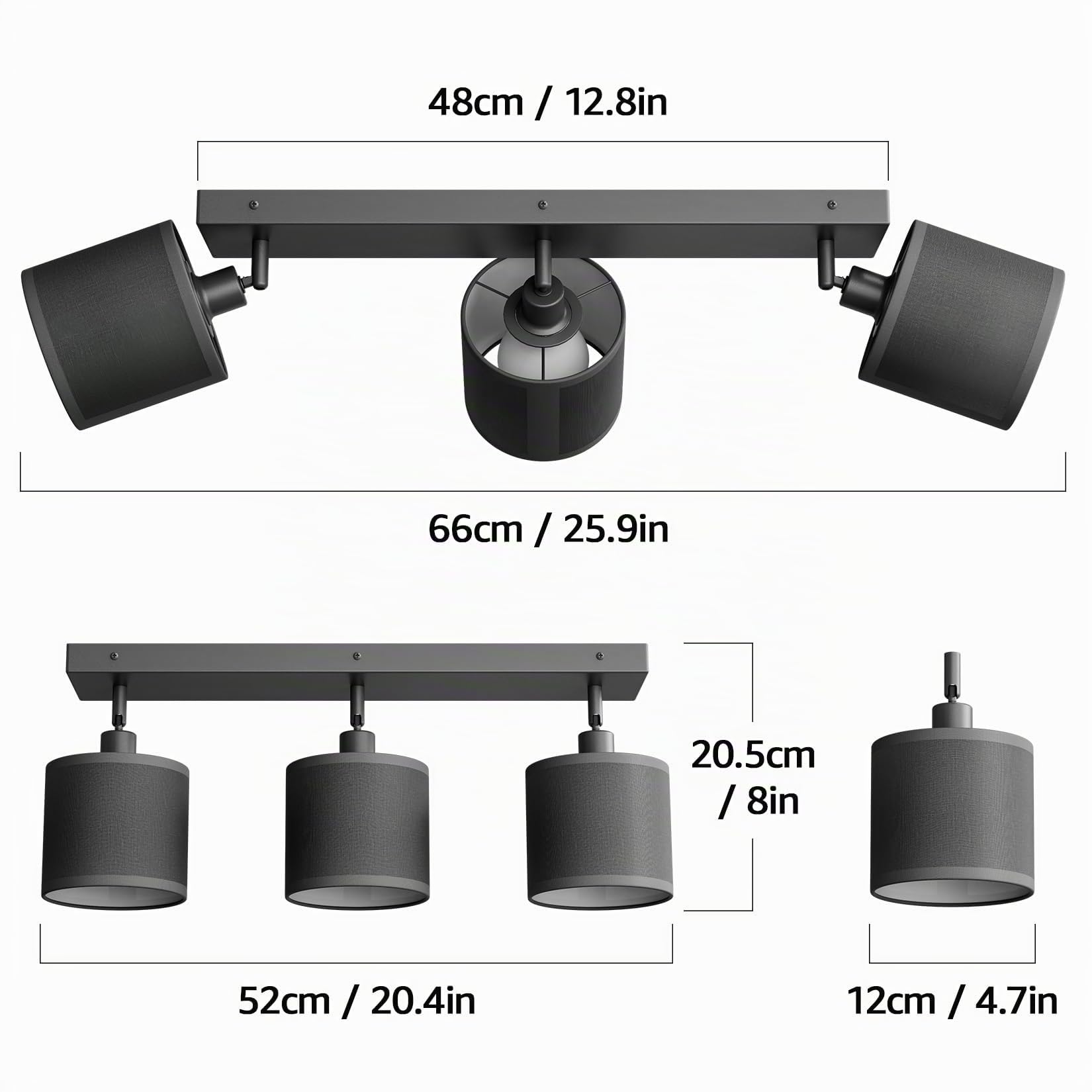 K-Bright Deckenstrahler 3 Flammig Schwarz, E14 Deckenleuchte Strahler Schwenkbar, Spotleuchte Drehbar Deckenspots für Küche, Schlafzimmer, Wohnzimmer, Flur, Länge: 52 cm, Ohne Leuchtmittel