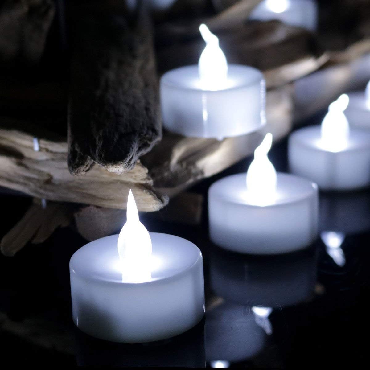 Led tealights,24 Pack Flameless Candles Lights Realistic Flickering Battery Operated Led Tea Lights Candles for Christmas,Wedding, Birthday, Halloween Gifts Home Decoration in Cool White