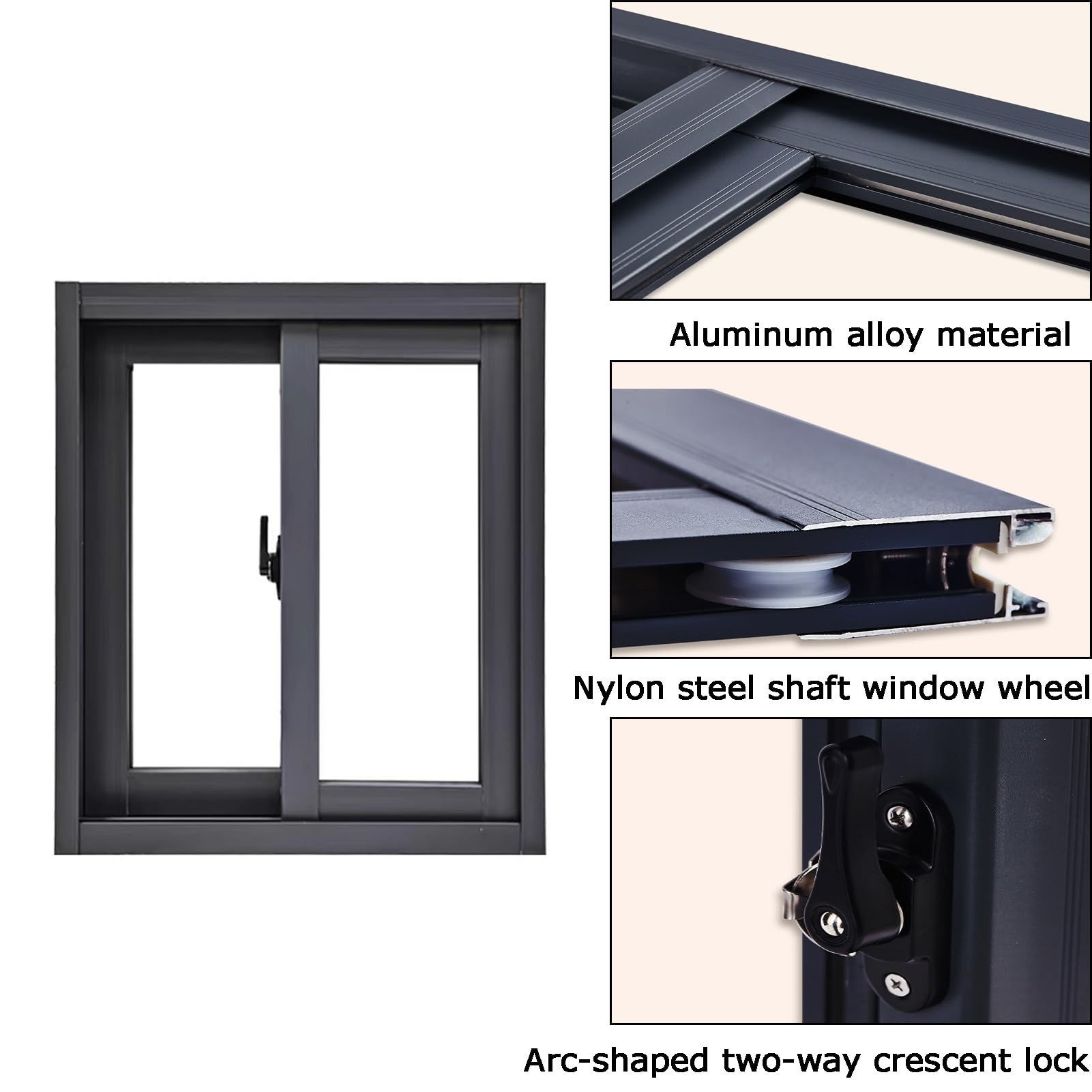Ventana corrediza de aluminio para sótano y baño, 90 x 100 cm, diseño de travesaño de ventilación transparente, montaje empotrado, ventana horizontal pequeña, duradera y elegante solución de mejora