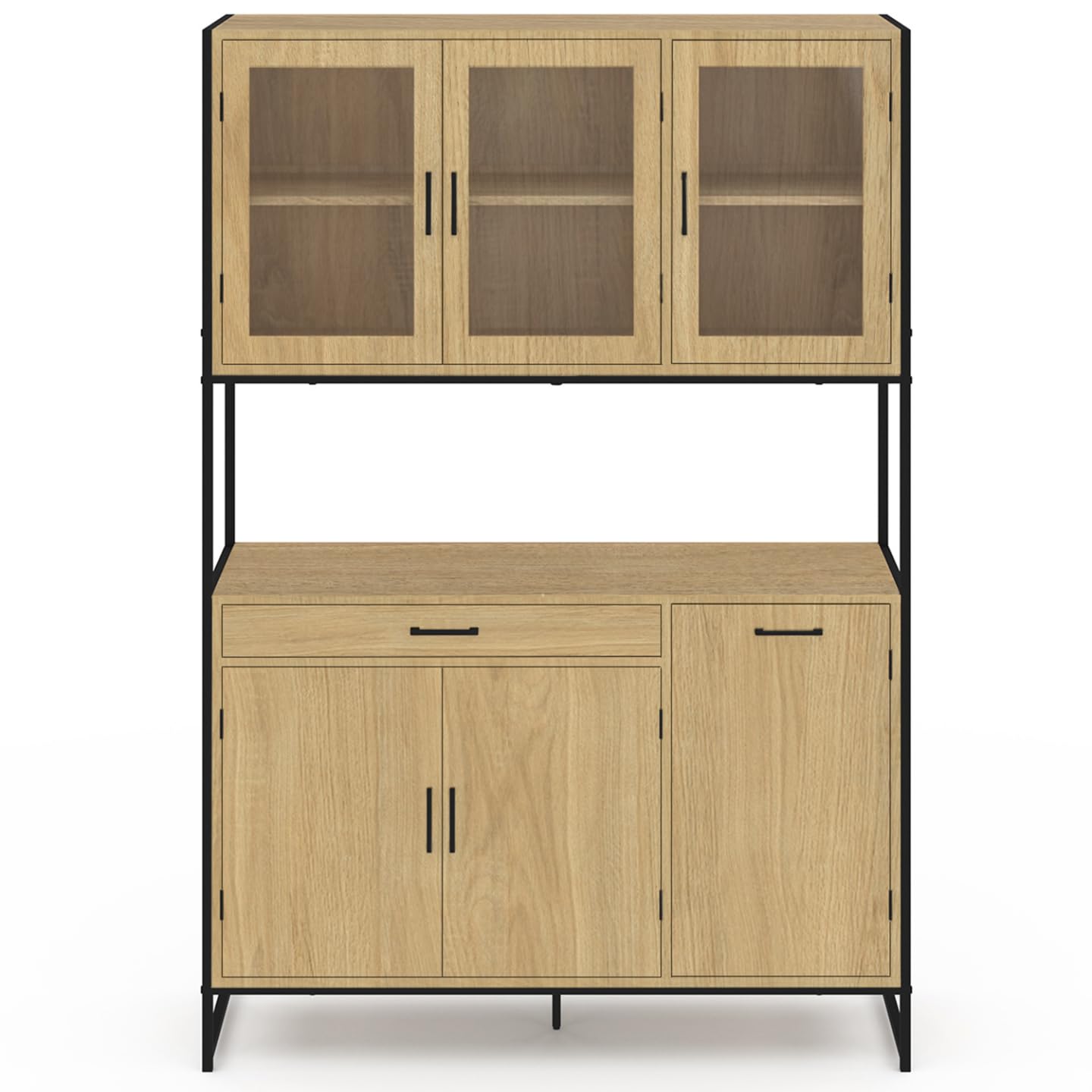 IDMarket - Aparador de cocina esmaltado (120 cm) Detroit mueble vasero 6 puertas diseño industrial + cajón