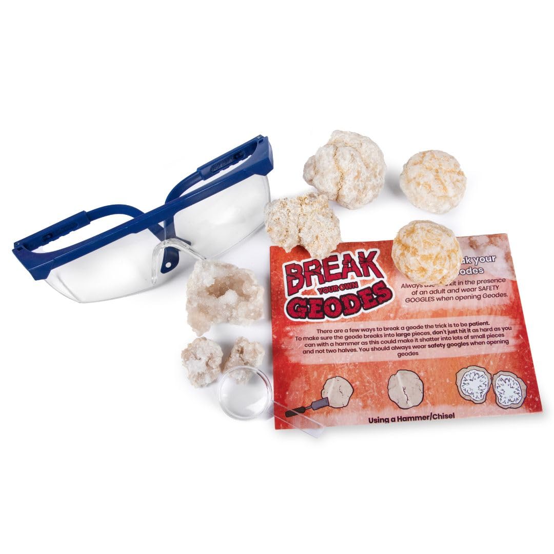 Break Open 5 Large Geodes! - Includes an Information card, Safety goggles, Magnifying Glass and a Bag to Break Your Geodes! - Image 2