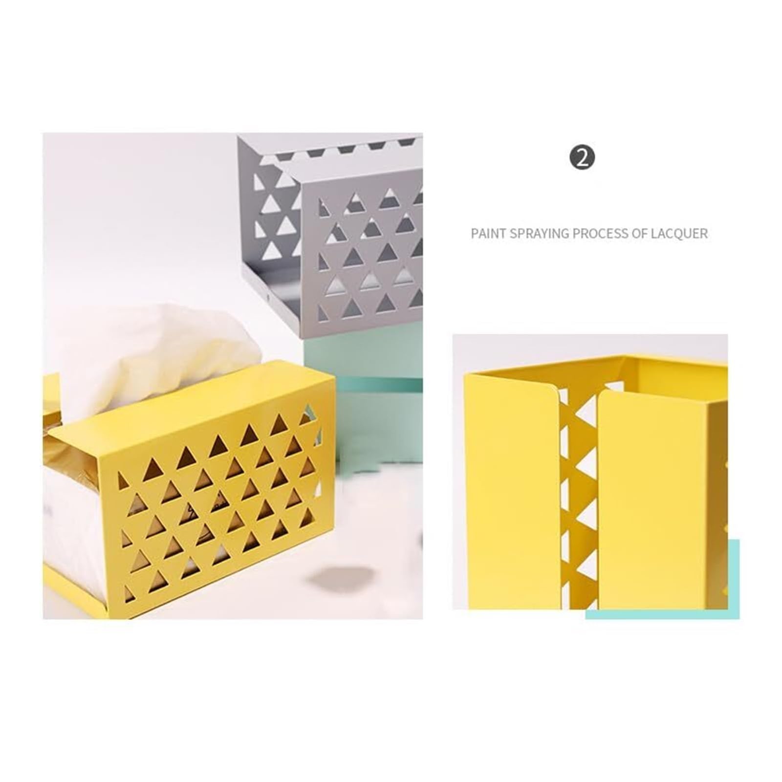 Portarrollos Decorativos Caja de pañuelos Hierro Hueco, Soporte Rectangular Metal, servilleta Papel Abierta Creativa Artículos para el hogar(Yellow)
