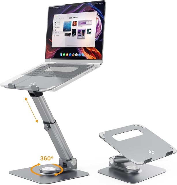 Beelta Laptop Stand for Desk, Telescopic Laptop Riser Computer Stand Adjustable Height & Angle with 360° Swivel, Foldable & Portable Laptop Stands, Compatible with MacBook, Laptops 10"-17", BSL903G