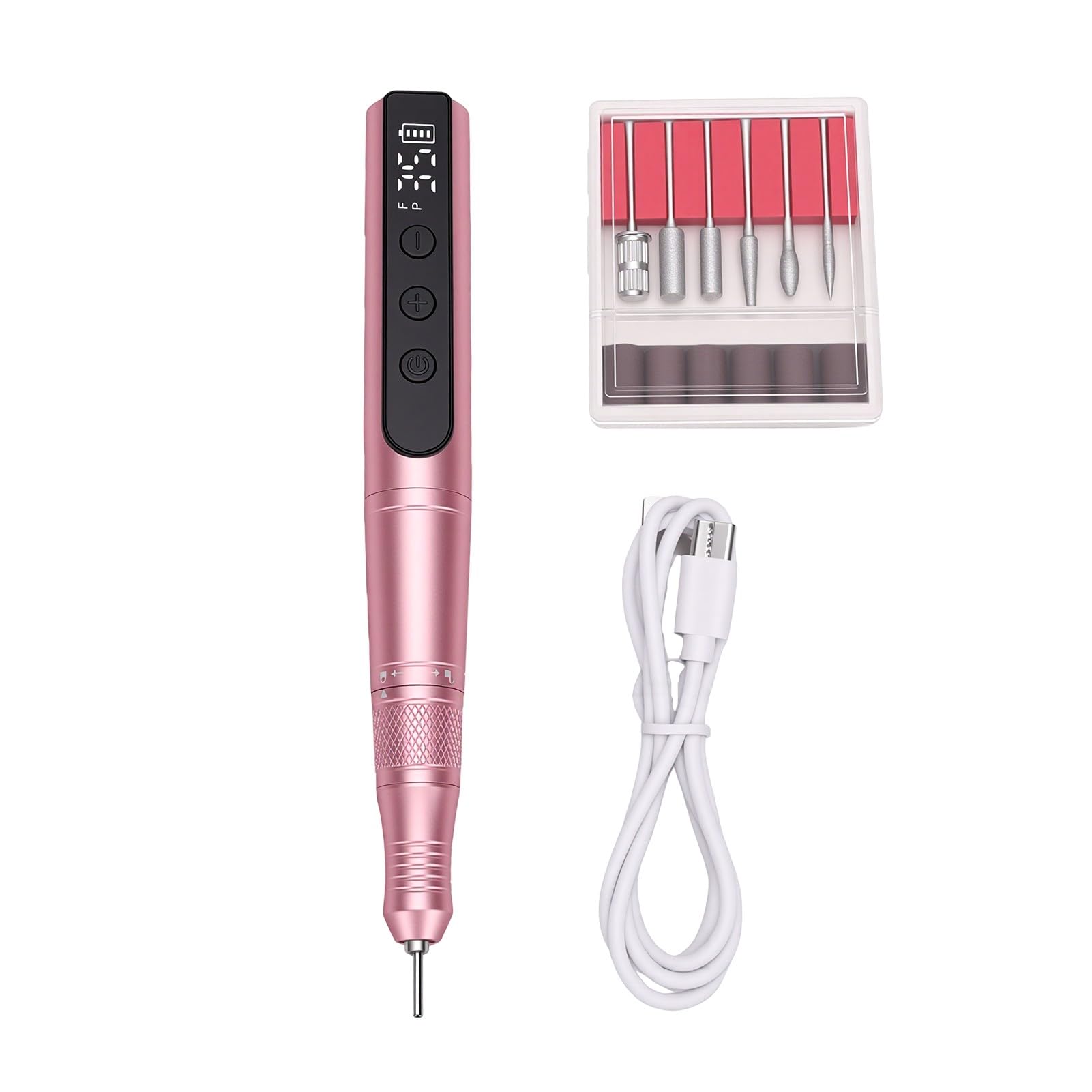 Tbest Taladro de Uñas Inalámbrico con Velocidad Ajustable (PINK)