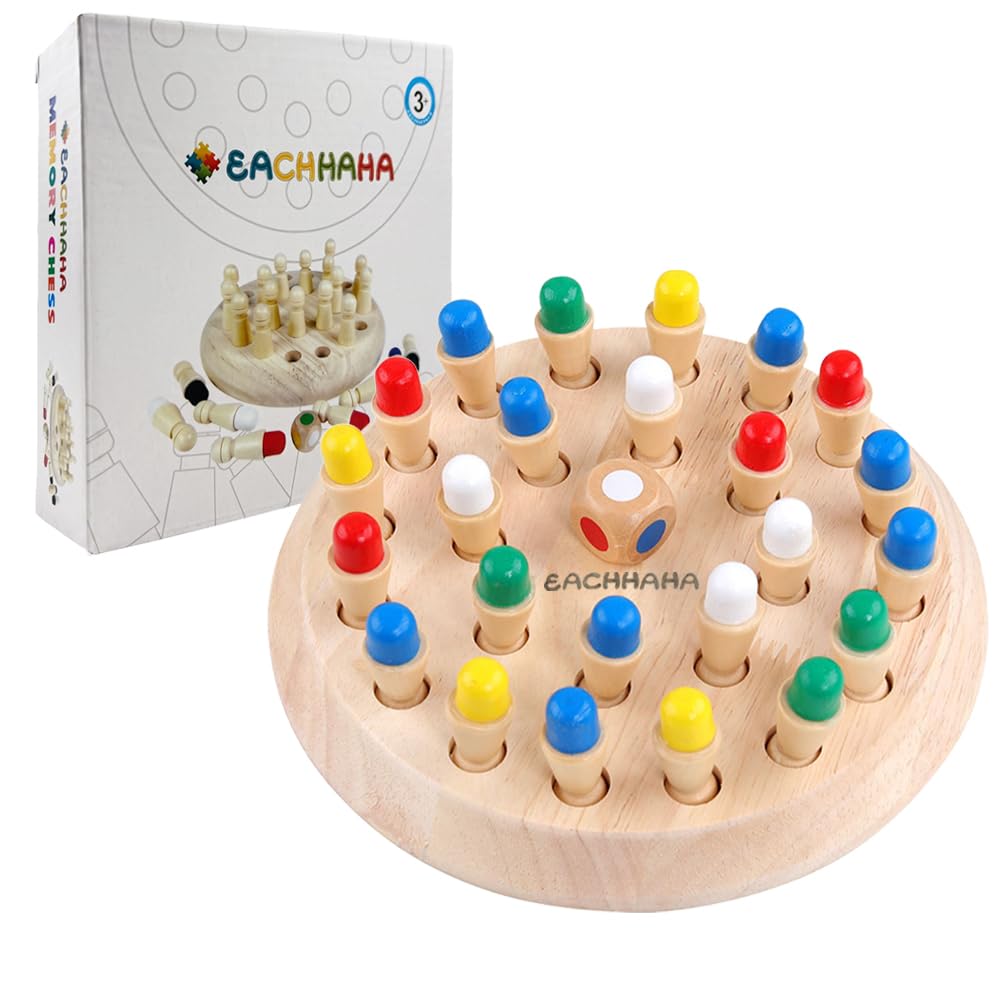 EACHHAHA Montessori Spielzeug ab 4 Jahre, Gedächtnis Schach lernspielzeug,Brettspiel aus Holz,Memory Spiel,Verbessert das Gedächtnis und die Farbwahrnehmung,Geburtstagsgeschenke für Kinder