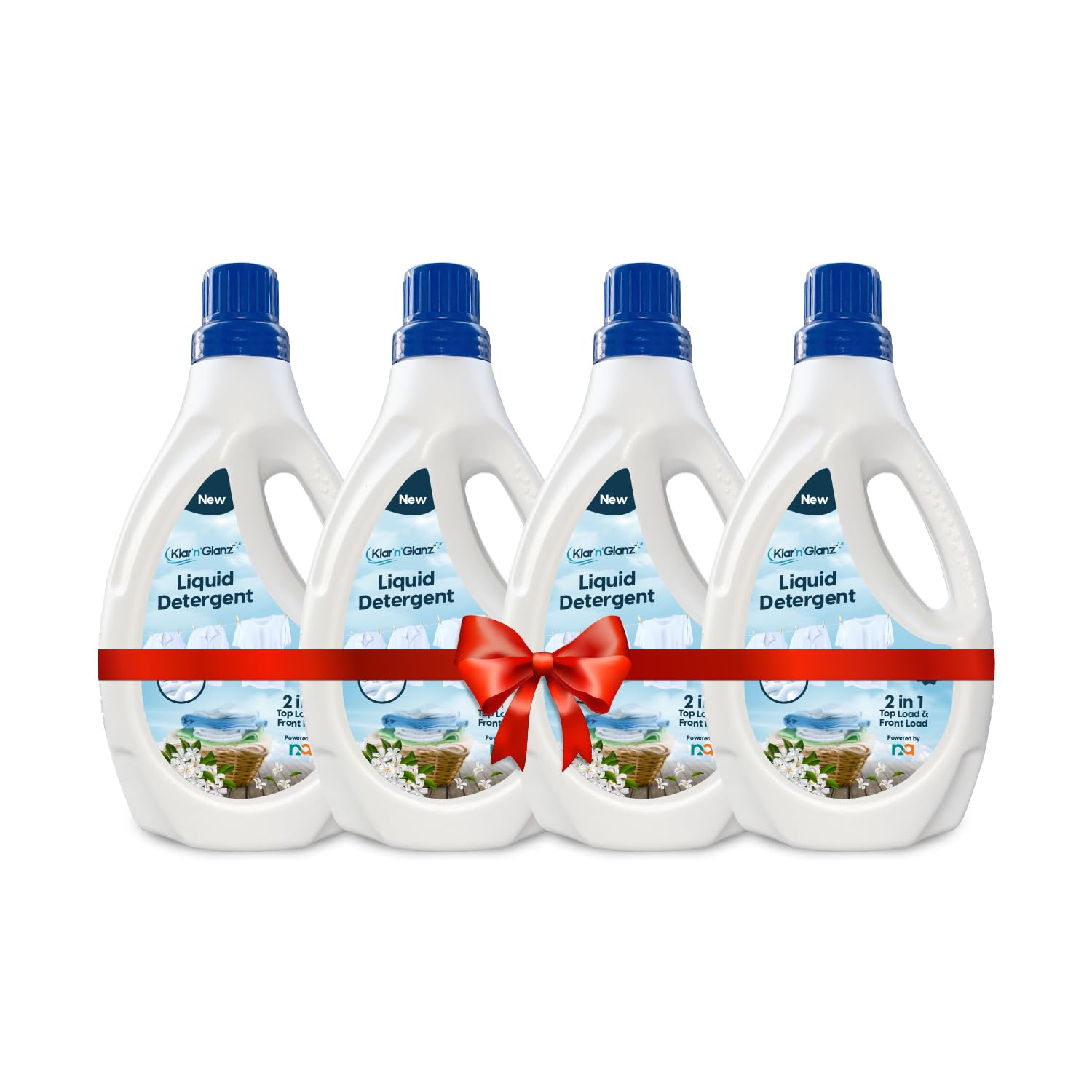 KLAR 'n' GLANZ Liquid Laundry Detergent, Front and Top load, Liquid Detergent for washing machine, pH balanced, 1 Litre Phosphate Free (PACK OF 4)
