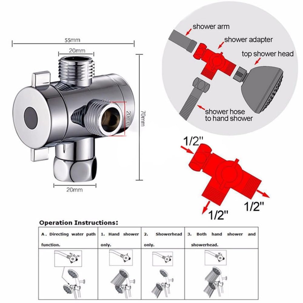 Shower Diverter Shower Adapter Diverter Three-Way Water Distributor 4-Way Conversion Valve 3-Way Diverter Valve Shower Distributor Shower Valve Tap Diverter Valve for Kitchen Bathroom Shower System, - Image 3
