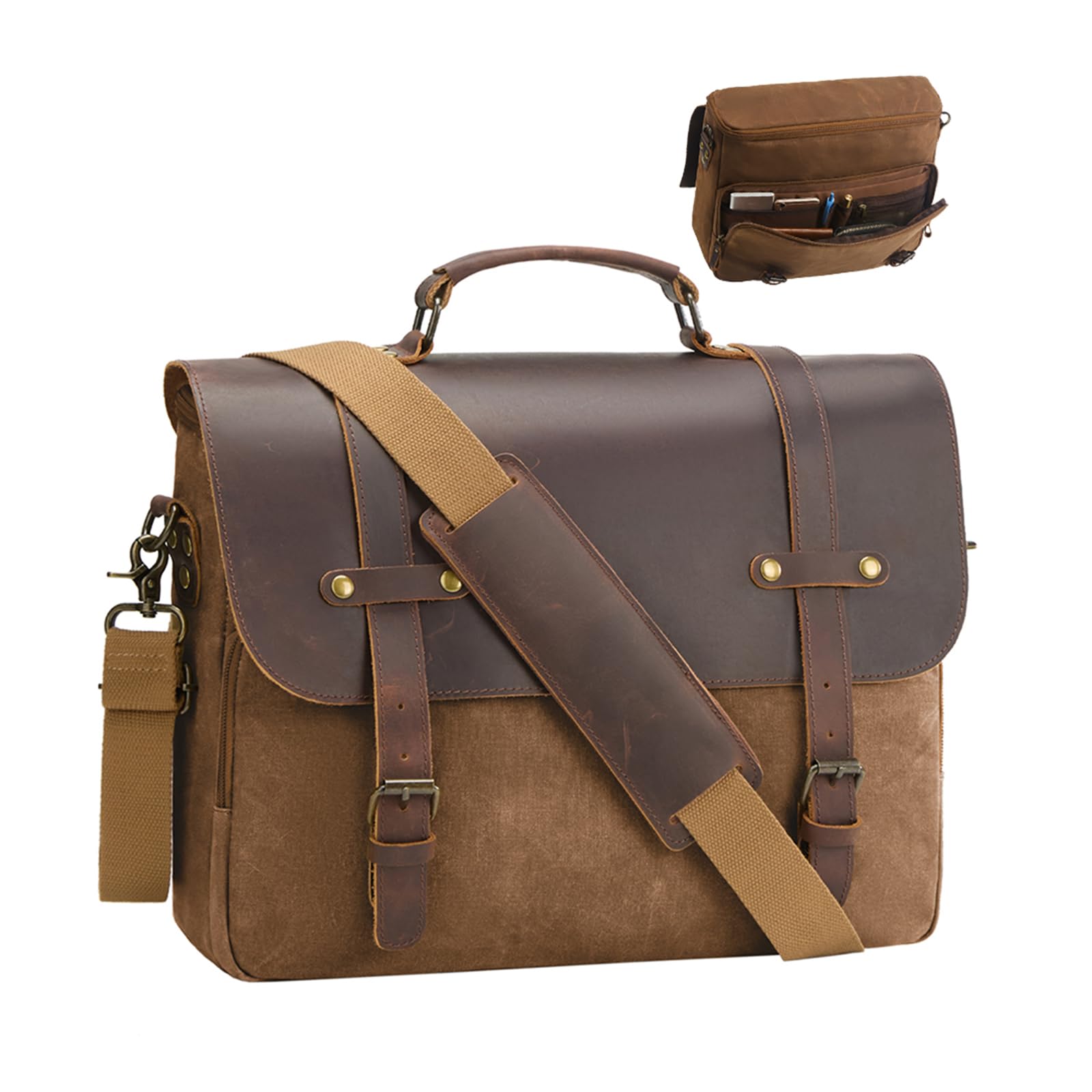Mens Messenger Bag Waxed Canvas Laptop Briefcase