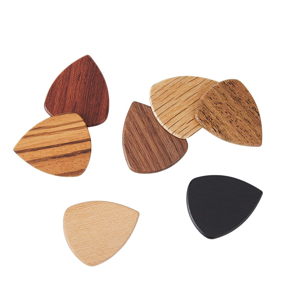 SUPERFINDINGS 7Pcs 7 Colors Wood Guitar Picks Colorful Guitar Finger Picks Wooden Guitar Plectrums Triangle Guitar Picks for Bass Guitar Ukulele
