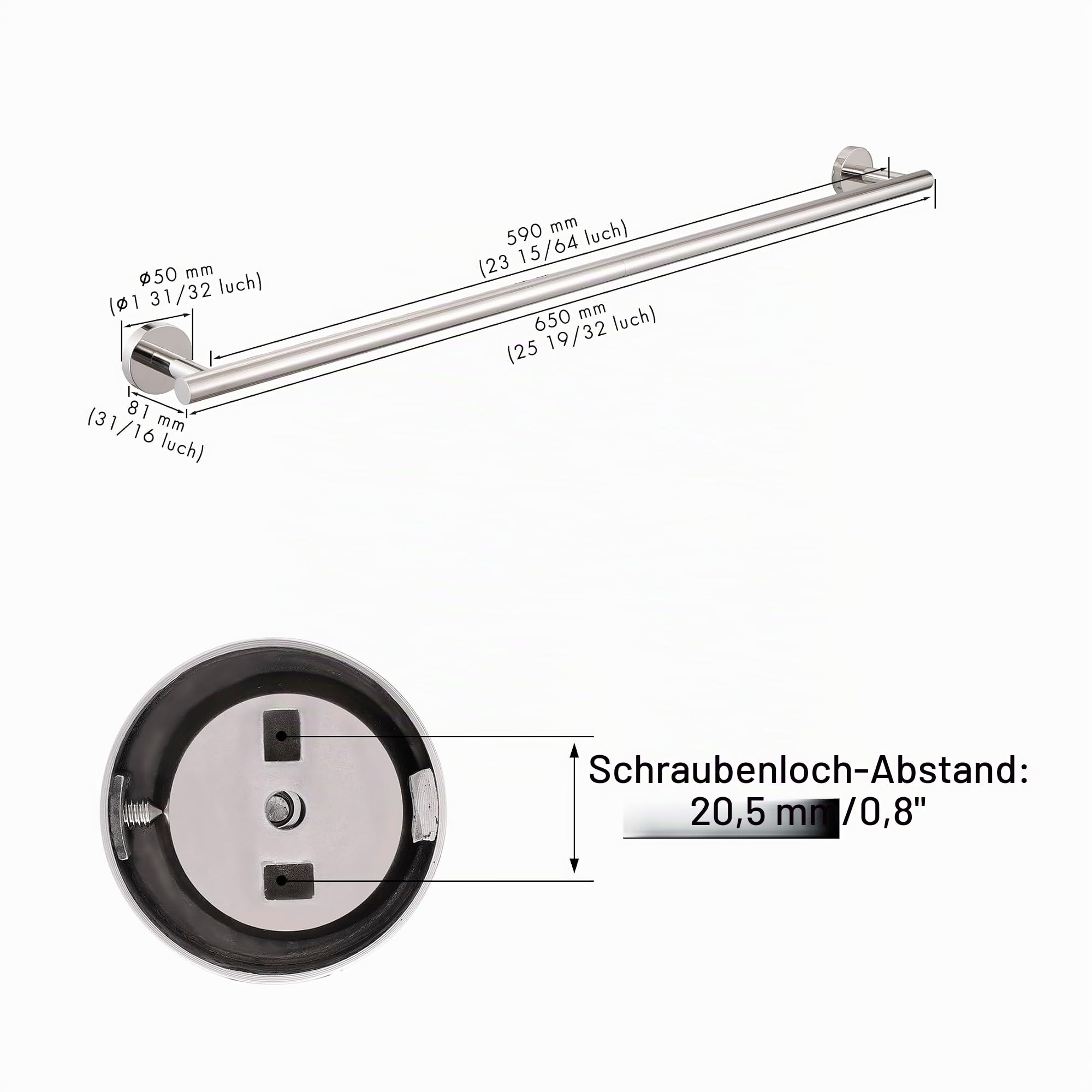 KES Handtuchhalter Bad 80CM Lang Badetuchhalter Edelstahl 18/8 Handtuch Halterung Handtuchstange Wandmontage Poliert, A2000S80