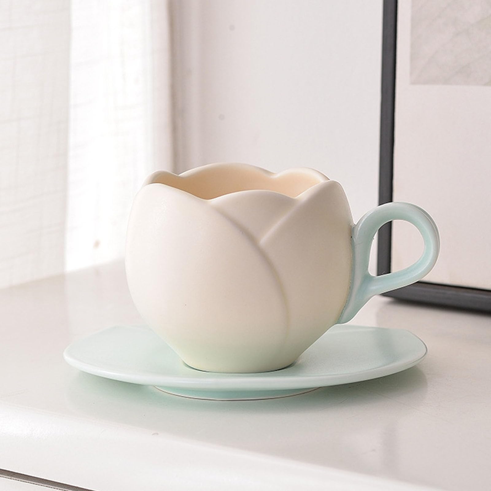 Generisch Colección de tazas y platillos de cerámica de estilo europeo, 300 ml de capacidad, materiales, ideal para fotografía, cafetería, tazas y platos de moda